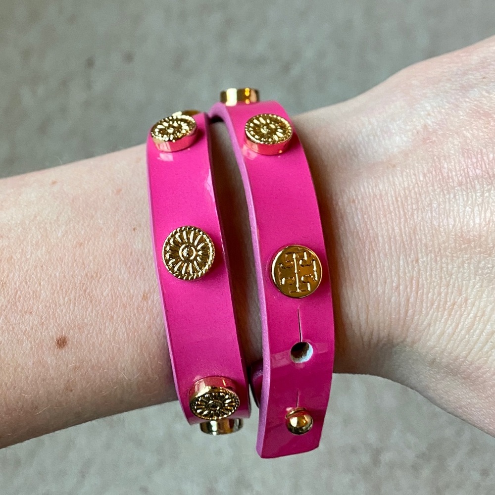 Tory Burch Pink and Gold Patent Leather Bracelet